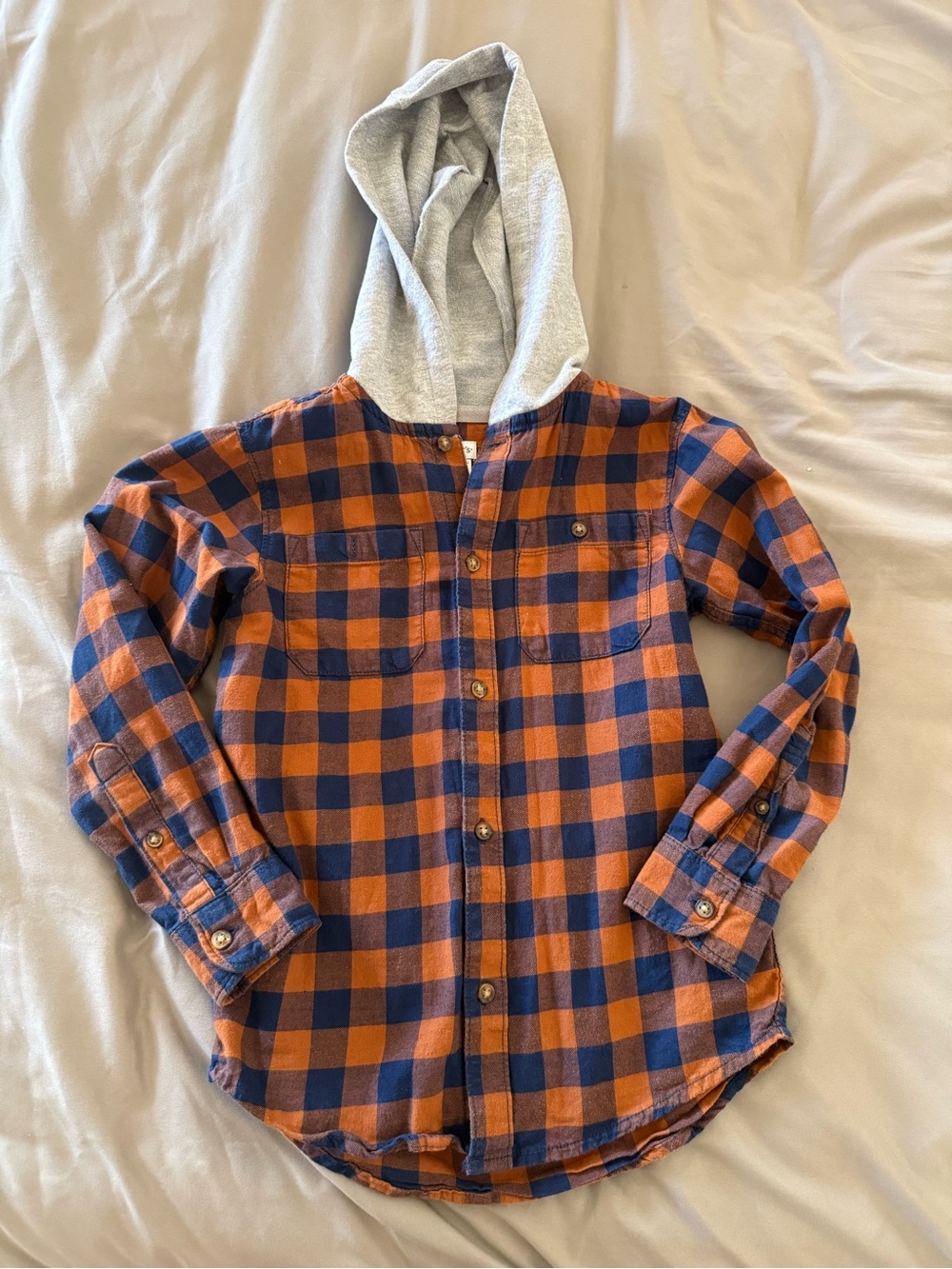 Carter's Orange and Navy Plaid Button-Down Shirt with Gray Hood